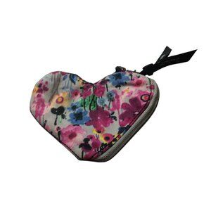 Thirty-One Heart Shaped Floral Coin Purse Wallet Zip Closure Colorful